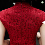 Red White Lace Short Qipao / Cheongsam Party Dress