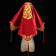 Red Vintage Embroidered Floral Chinese Wedding Bride Veil