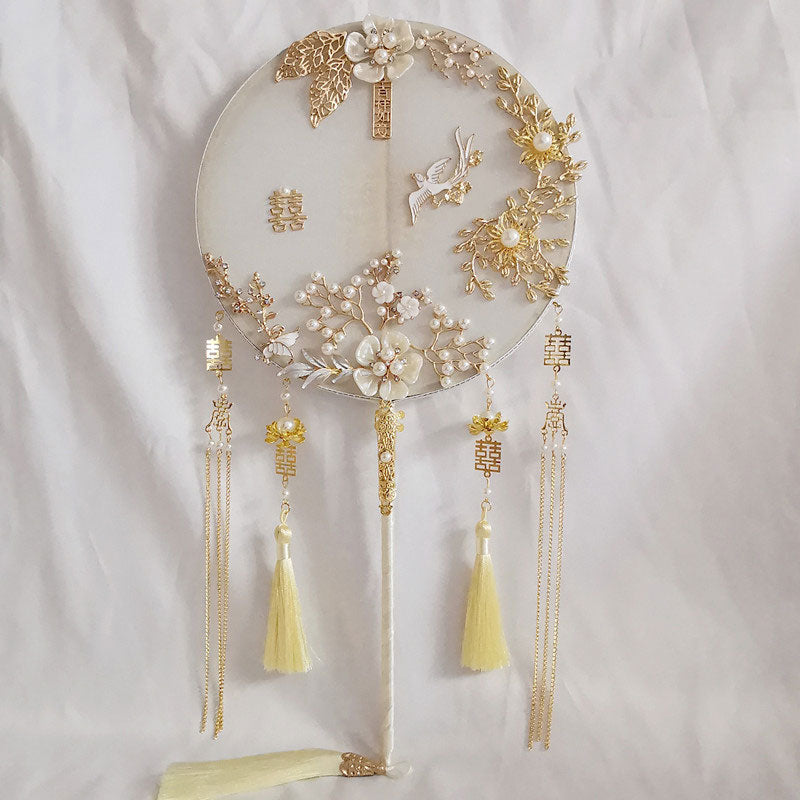 Vintage Pearl Floral Tassels Bride Hand Held Fans
