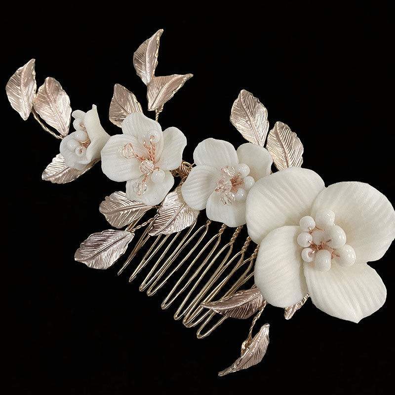 Alloy Ceramic Flower Bridal Wedding Hair Comb