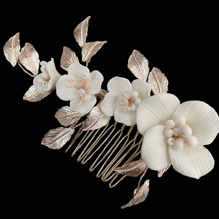 Alloy Ceramic Flower Bridal Wedding Hair Comb