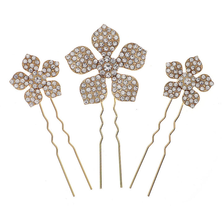 3 Pieces Rhinestone Petals Bride Bridesmaid Wedding Hair Pins