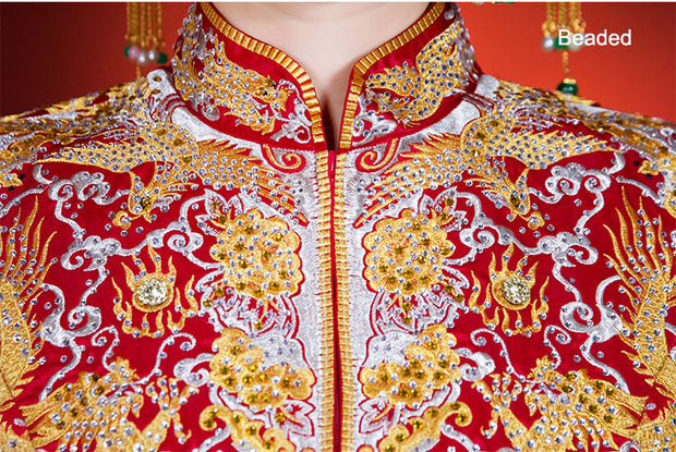 Beaded Chinese Wedding Qun Gua with Embroidered Phoenix & Dragon