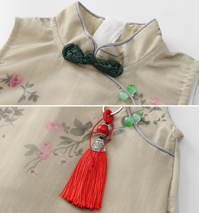 Green Floral Kids Girl Cheongsam / Qipao Dress