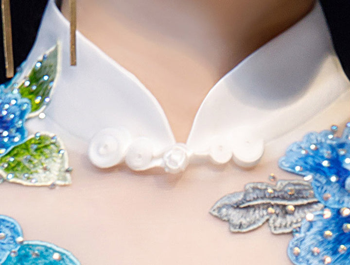 White Embroidered Fishtail Qipao / Cheongsam Evening Dress