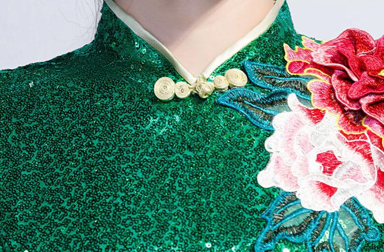 Embroidered Sequin Fishtail Qipao / Cheongsam Evening Dress