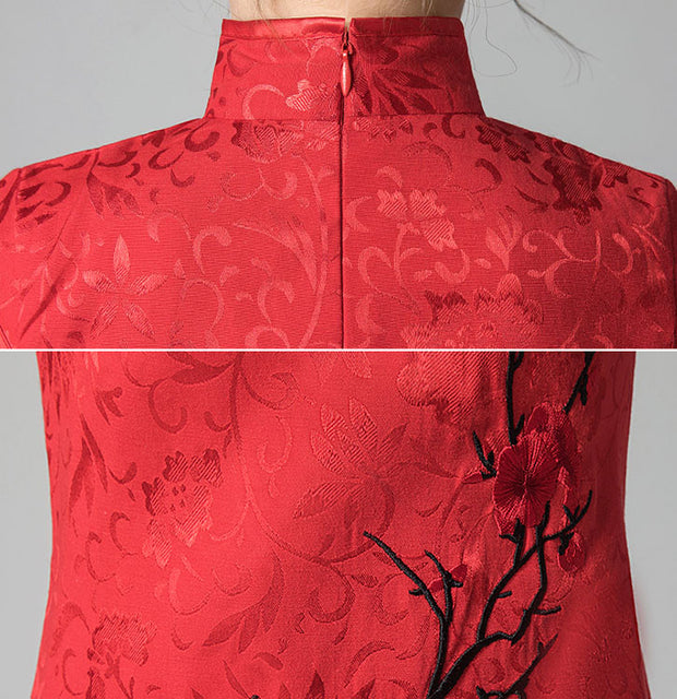 Red Embroidered Kids Girl's Qipao / Cheongsam Dress