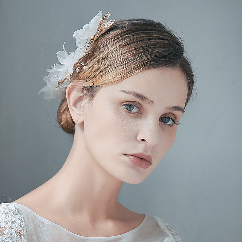 Rhinestone Chiffon Flower Bridal Wedding Hair Vine Clip