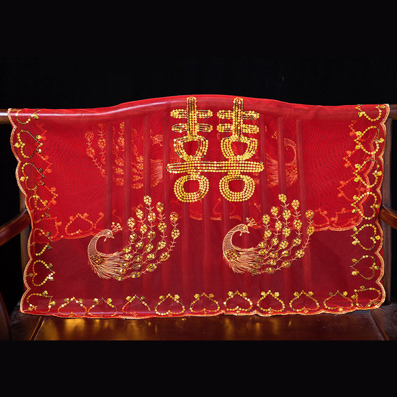 Red Phoenix Chinese Wedding Bridal Mesh Veil
