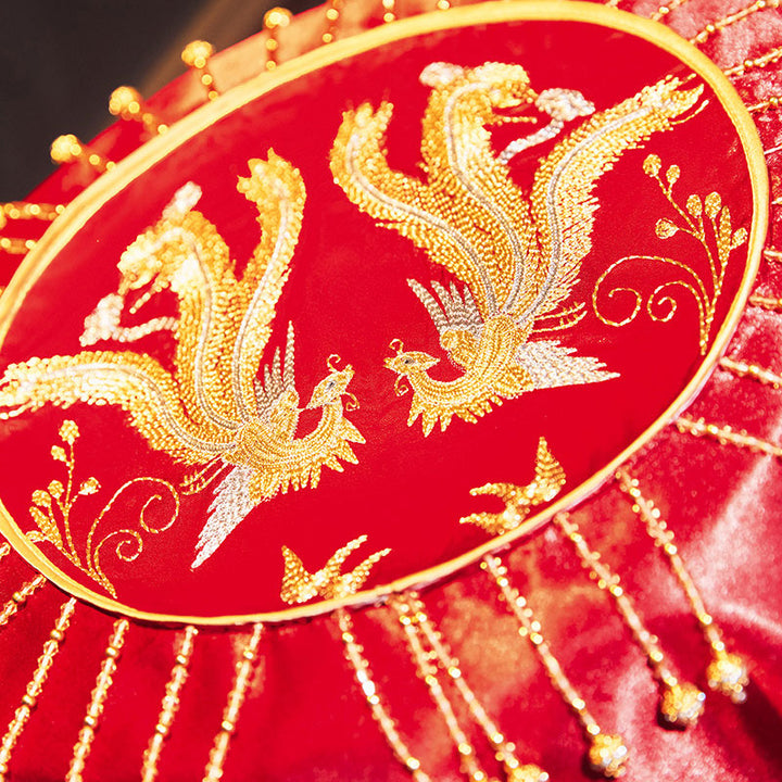 Red Beaded Embroidered Phoenix Chinese Wedding Bridal Veil