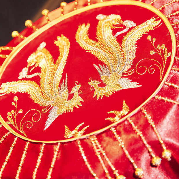 Red Beaded Embroidered Phoenix Chinese Wedding Bridal Veil