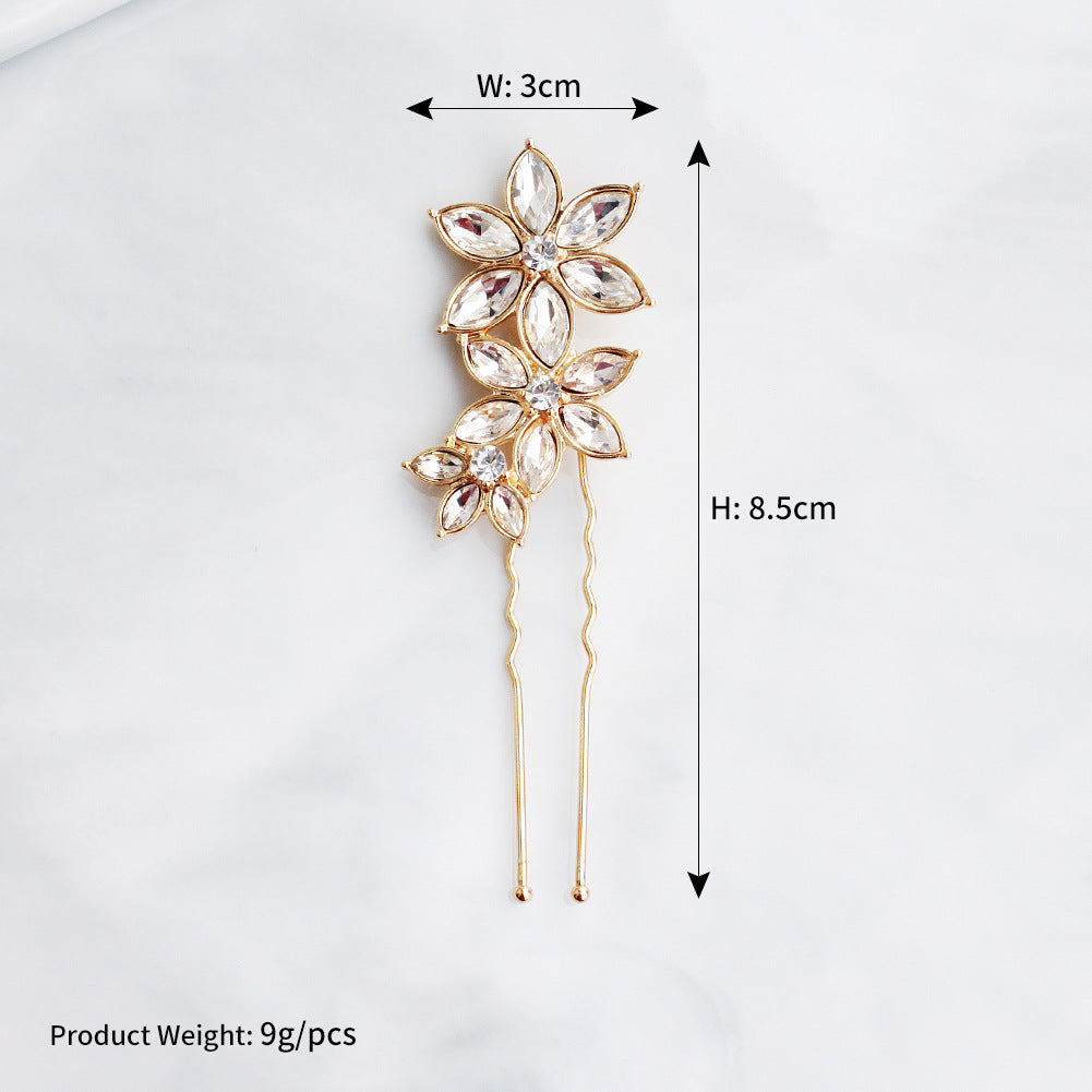 2 Pieces Gold Crystal Bridal Bridesmaids Wedding Hair Pins Clips