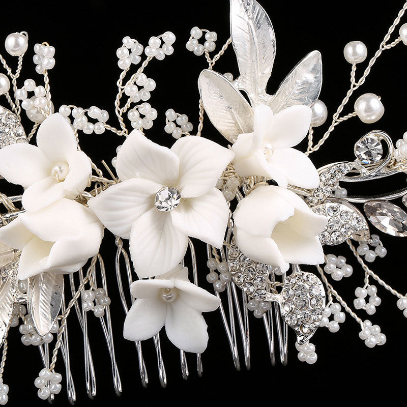 Rhinestone Ceramic Flower Bridal Wedding Hair Comb