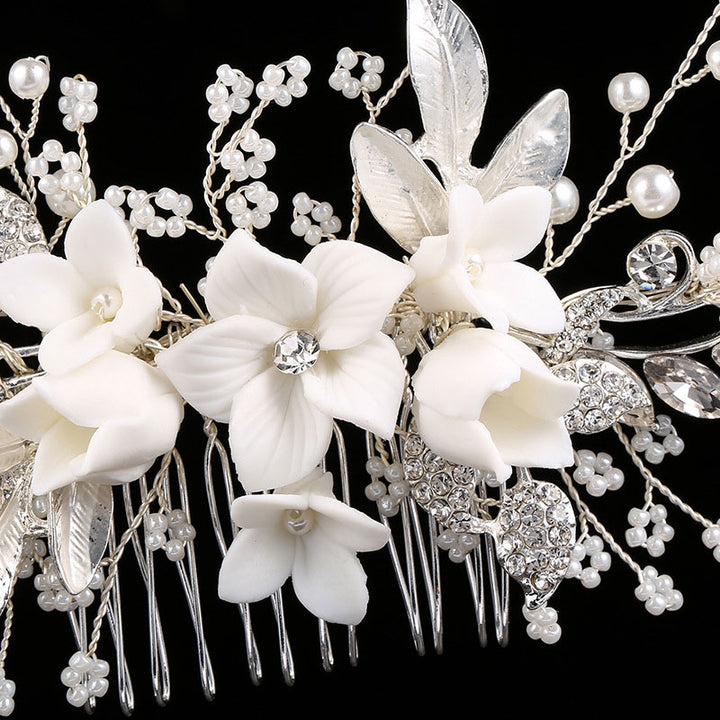 Rhinestone Ceramic Flower Bridal Wedding Hair Comb