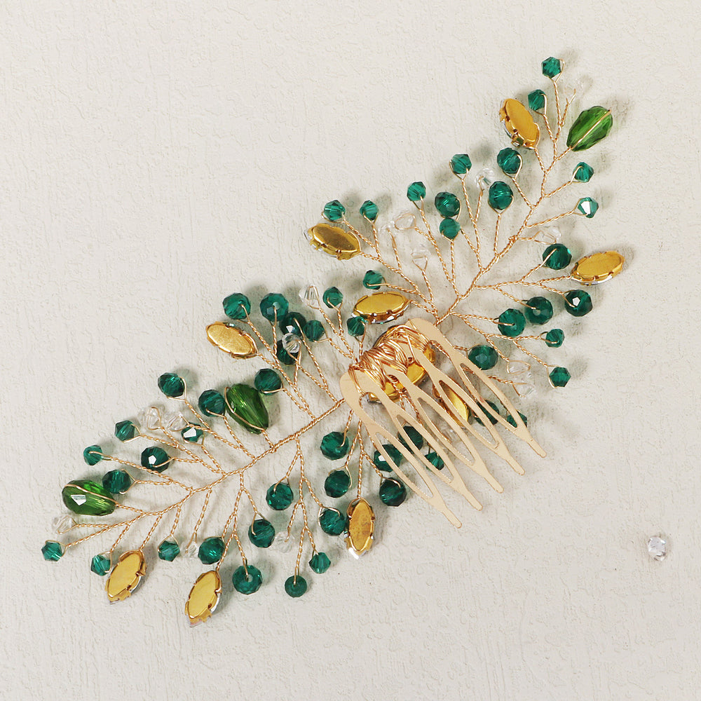 Green Rhinestone Bridal Bridesmaid Wedding Hair Comb