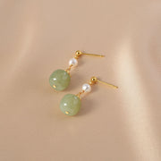 Green Jade Pearl Drop Dangle Earrings