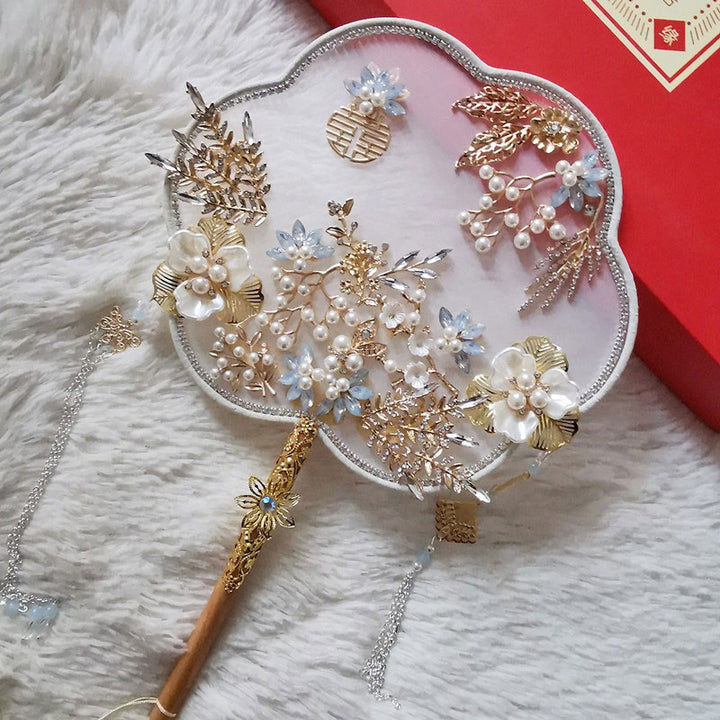 Vintage Crystal Floral Bride Hand Held Hexapetala Fans