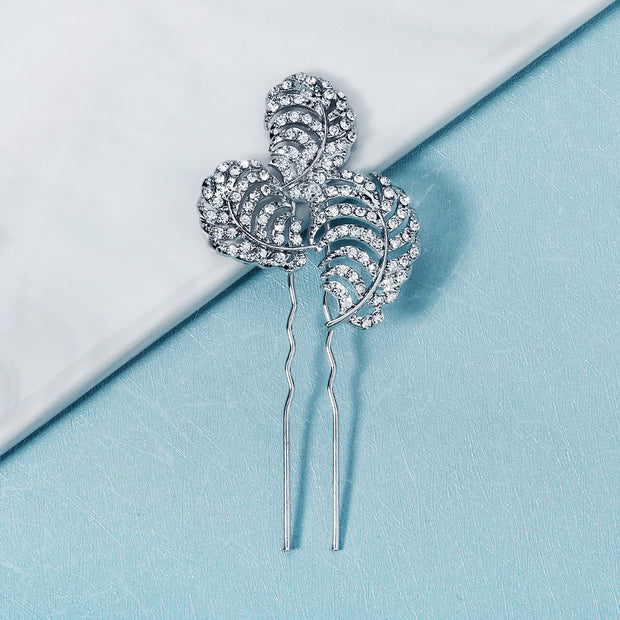 3 Pieces Silver Rhinestone Leaves Bridal Bridesmaid Wedding Hair Pins