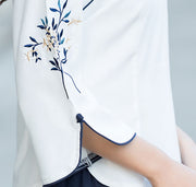 White Embroidered Cheongsam Qipao Blouse Top