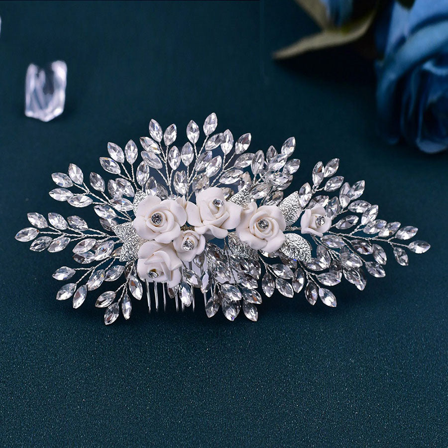 Rhinestone Flower Wedding Bride Bridesmaids Hair Comb Clip