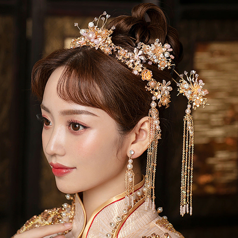 Vintage Gold Tone Bridal Hair Crown Vine Clips & Earring