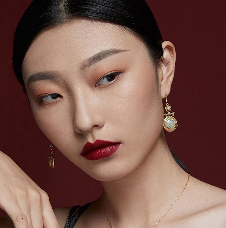 Vintage Colored Enamel Jade Drop Dangle Earrings