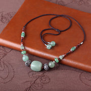 Handmade Adjustable String Jade Silver Necklace