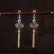 Cloisonne Tassel Drop Dangle Clip On Pierced Earrings