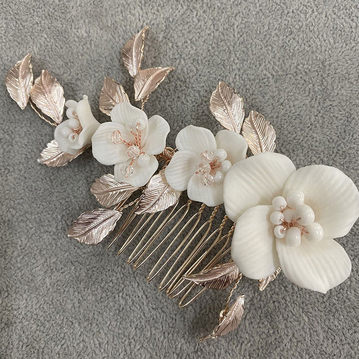 Alloy Ceramic Flower Bridal Wedding Hair Comb