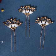 3 Pieces Beads White Flower Bride Wedding Hair Pins