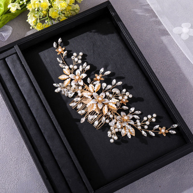 Crystal Pearls Pink Flower Bridal Wedding Hair Comb