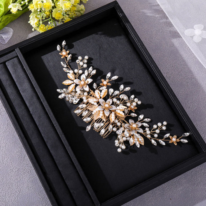 Crystal Pearls Pink Flower Bridal Wedding Hair Comb