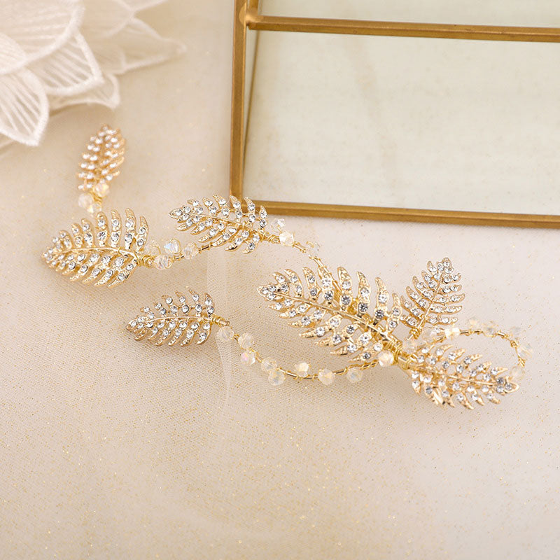 Rhinestone Leaf Wedding Bride Hair Vine Clip