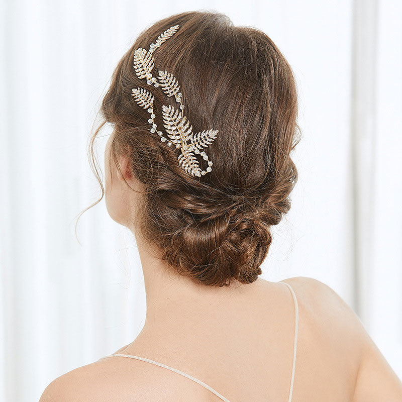 Rhinestone Leaf Wedding Bride Hair Vine Clip