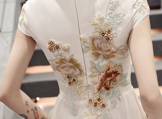 White Floral A-Line Midi Qipao / Cheongsam Party Dress