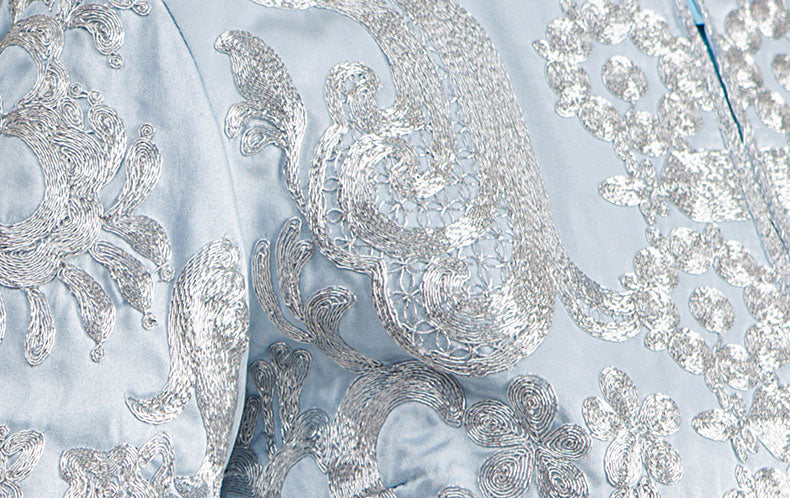 Blue Embroidered Wedding Qun Gua & Pleated Skirt