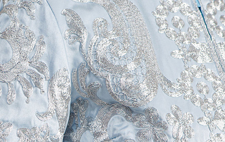 Blue Embroidered Wedding Qun Gua & Pleated Skirt
