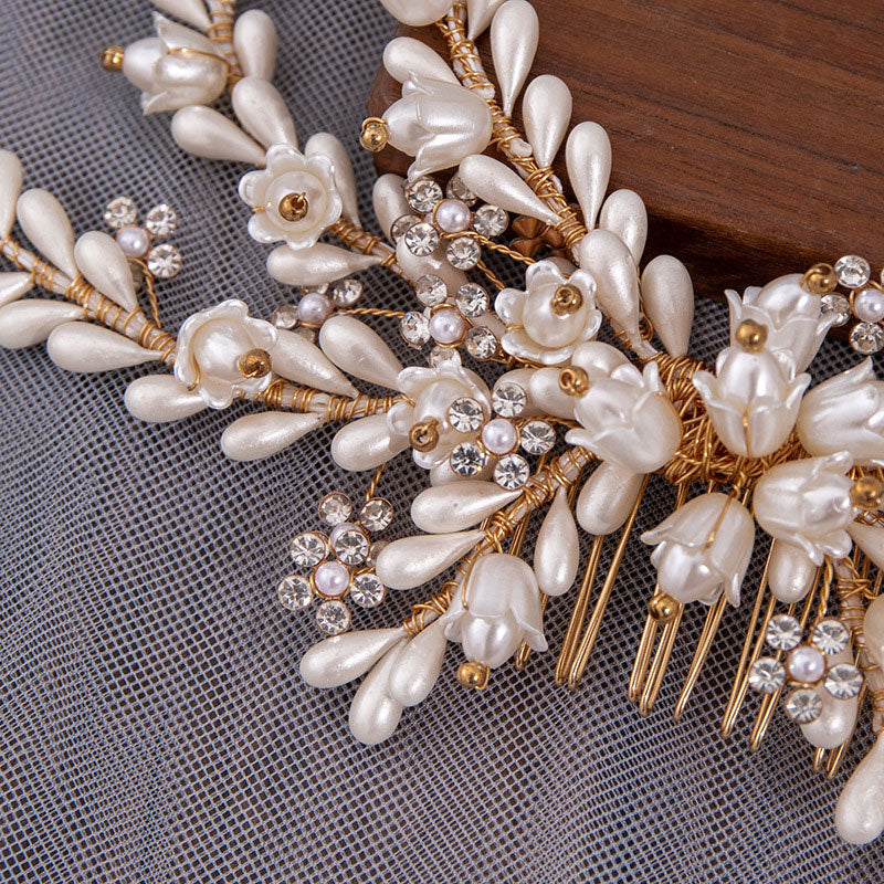 Pearls Rhinestones Wedding Bride Hair Comb Clip