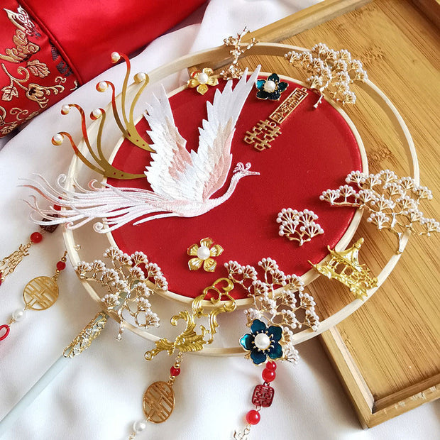 Chinese Vintage Phoenix Bride Hand Held Fans