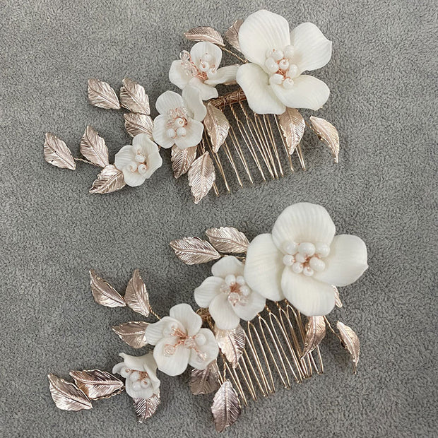 Alloy Ceramic Flower Bridal Wedding Hair Comb