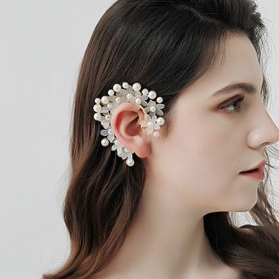 Pearls Flowers Women Ear Cuff Wrap Clip