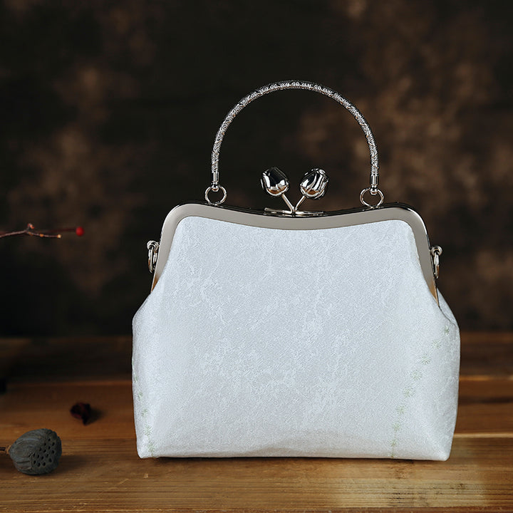 White Embroidered Chain Cross Shoulder Party Handbag