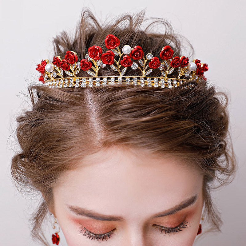 Rosette Crystal Bridal Hair Headband Crown & Earring