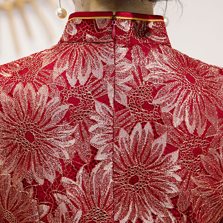 Red Lace Bridal Mothers Wedding Qi Pao Cheongsam Dress