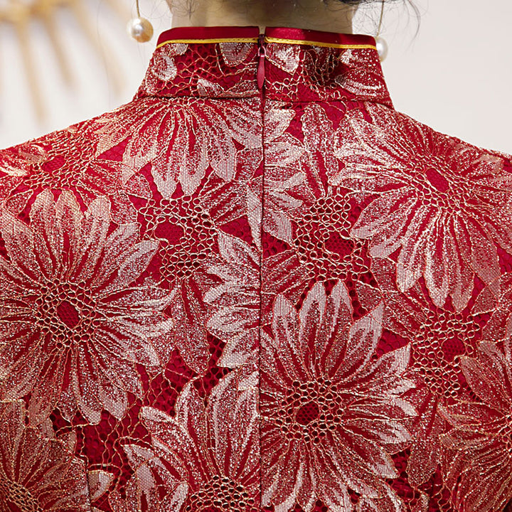 Red Lace Bridal Mothers Wedding Qi Pao Cheongsam Dress