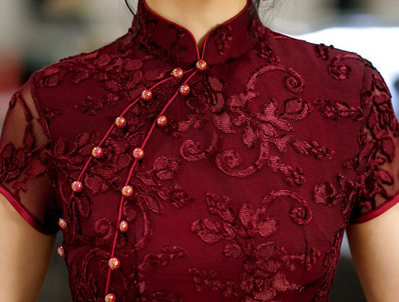 Red Black Mother's Velvet Cheongsam Qi Pao Dress