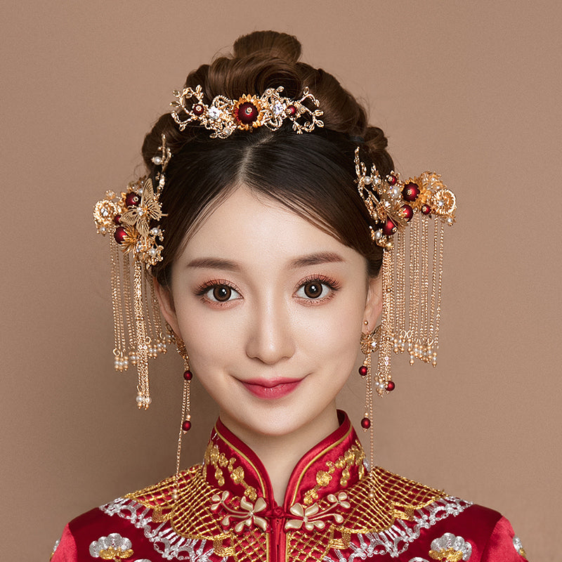 Traditional Chinese Dangling Tassels Bridal Hair Pins & Combs