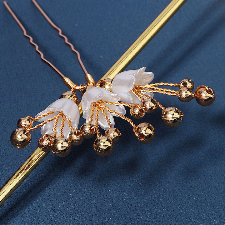 3 Pieces Beads White Flower Bride Wedding Hair Pins