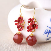 Red Agate Petals Drop Dangle Pierced Clip On Earrings