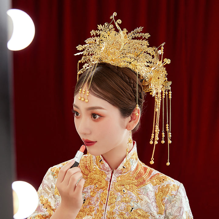 Gold Tone Phoenix Bridal Hair Crown Vine
